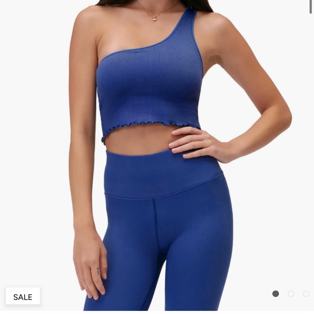 One-Shoulder Blue Ribbed Crop Top